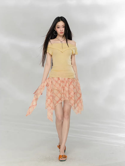 Layered Collar Off-Shoulder Knit Top