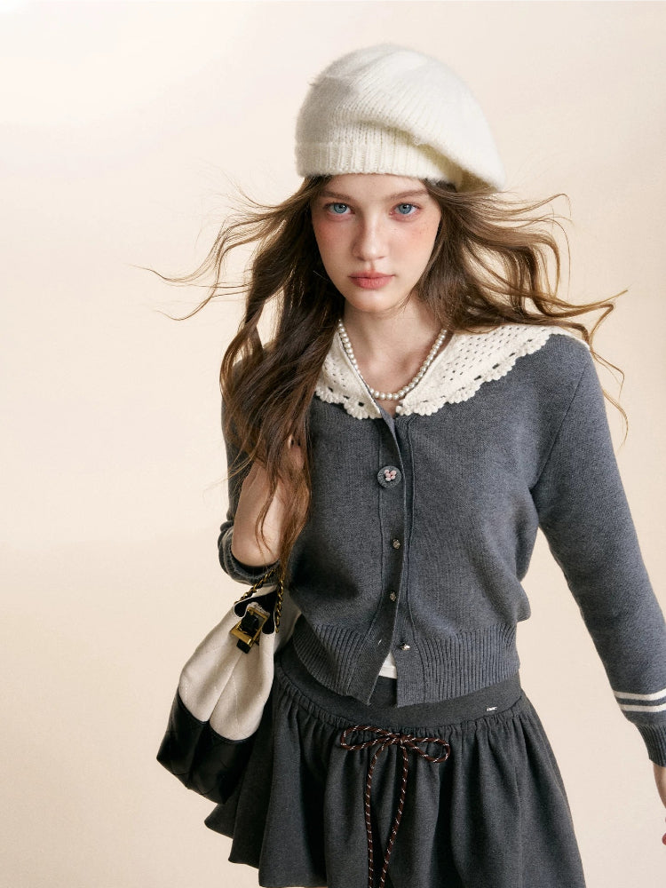 Gray Sailor Collar Cardigan