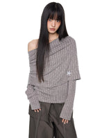 Asymmetric Striped Knit Shoulder Top