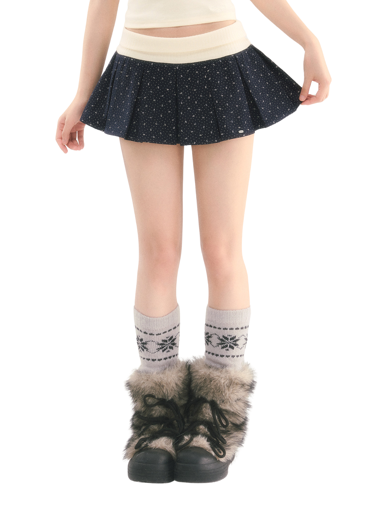 Contrast Waist Pleated Mini Skirt