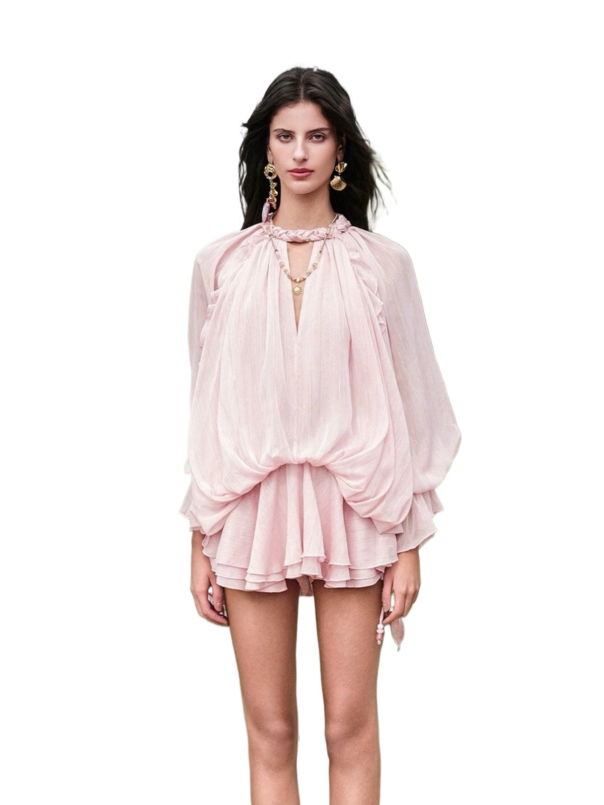 Textured Rope Lantern Sleeve Dress