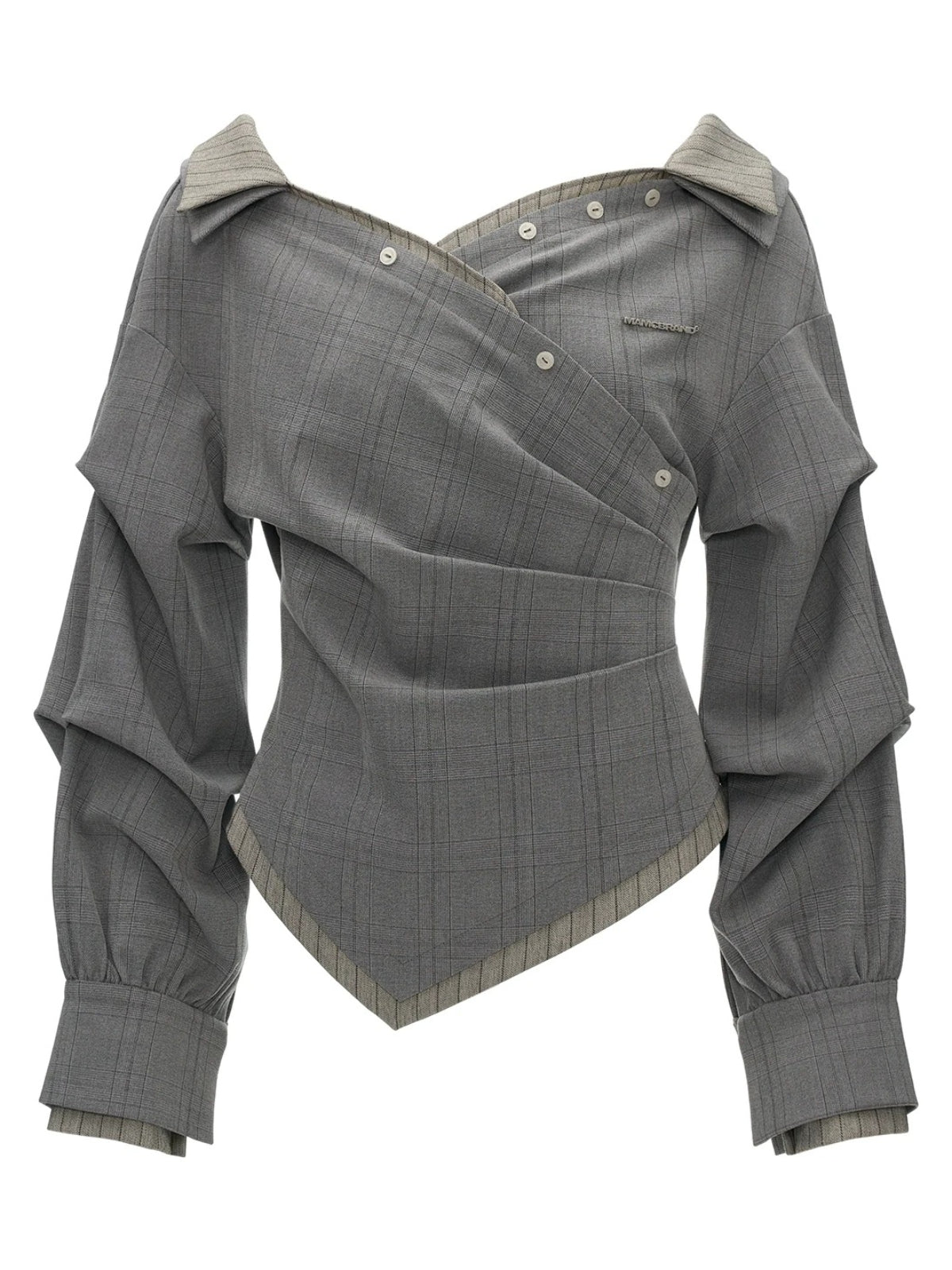 Textured Plaid Off-Shoulder Shirt