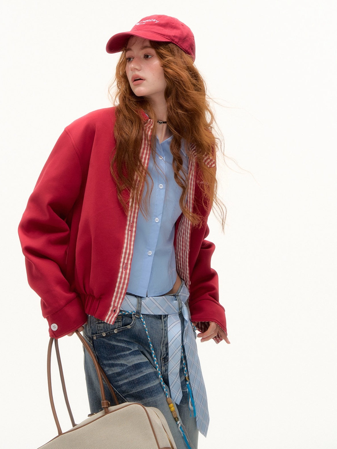 Red Plaid Collar Jacket