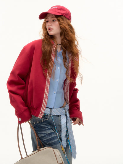 Red Plaid Collar Jacket