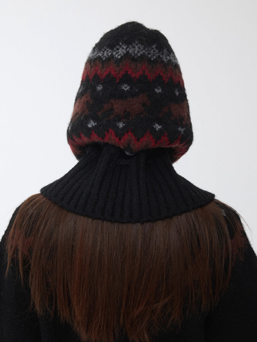 Fair Isle Pony Jacquard Knit Balaclava Hat
