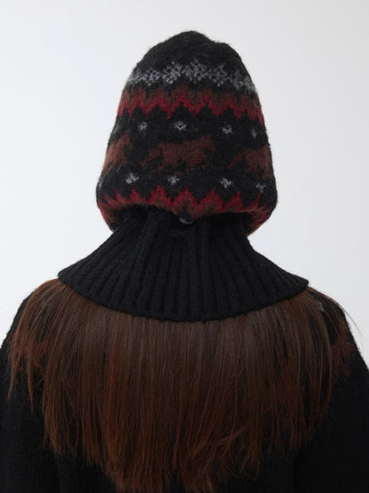 Fair Isle Pony Jacquard Knit Balaclava Hat