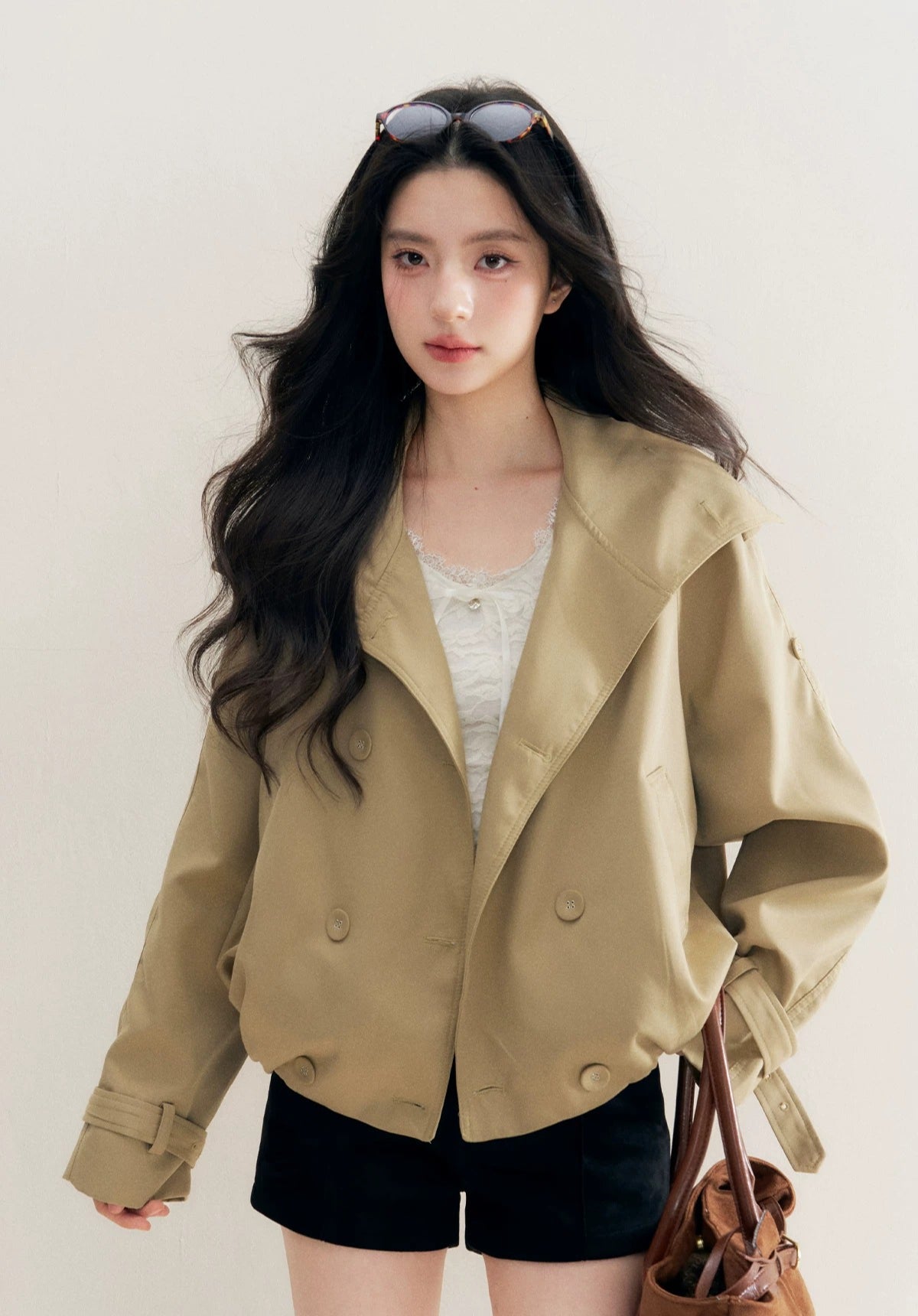 Khaki Cropped Trench Jacket