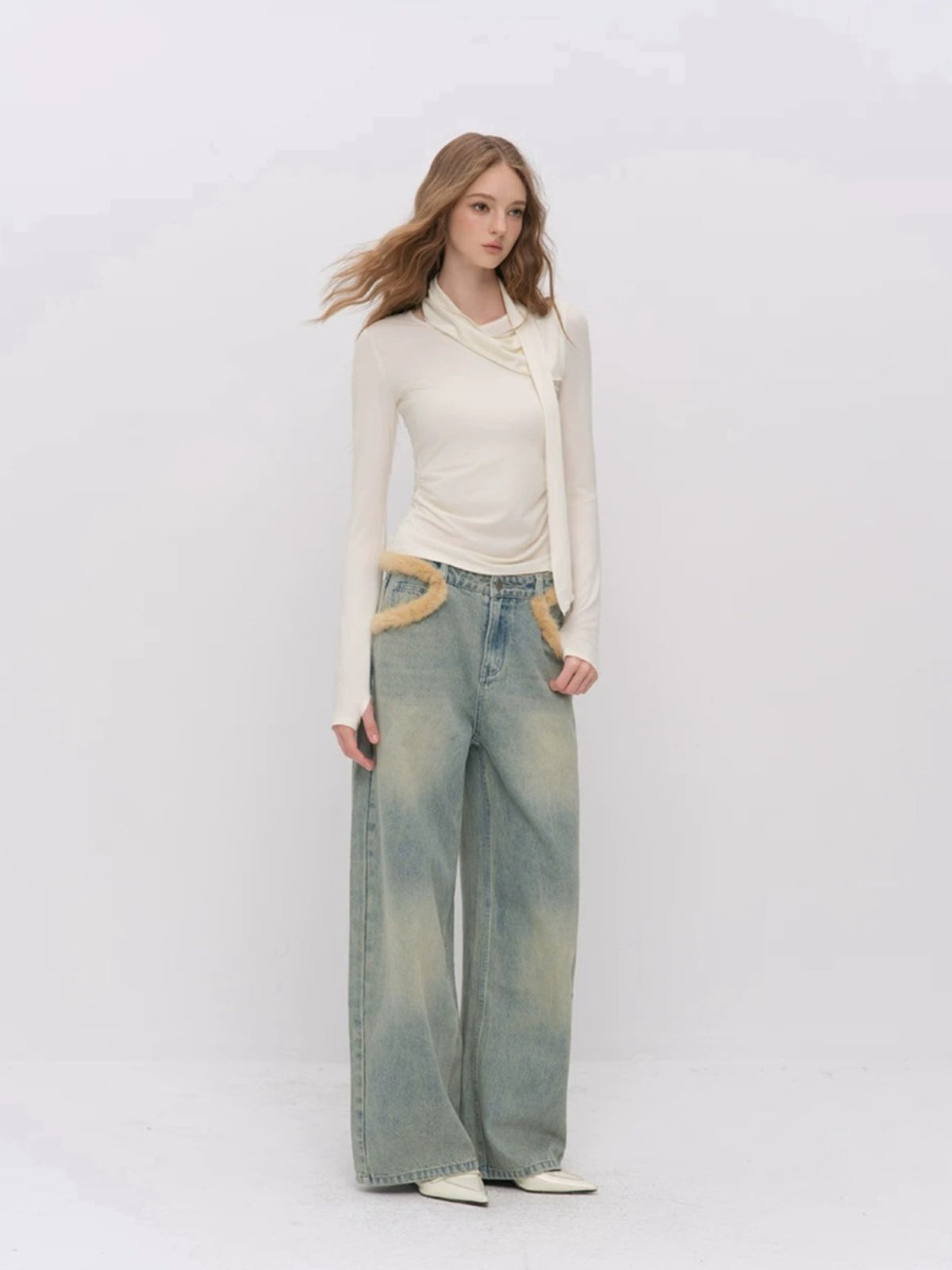 Asymmetric Draped Wool Blend Top
