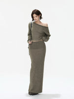 Asymmetric Ribbed Knit & Maxi Skirt Set