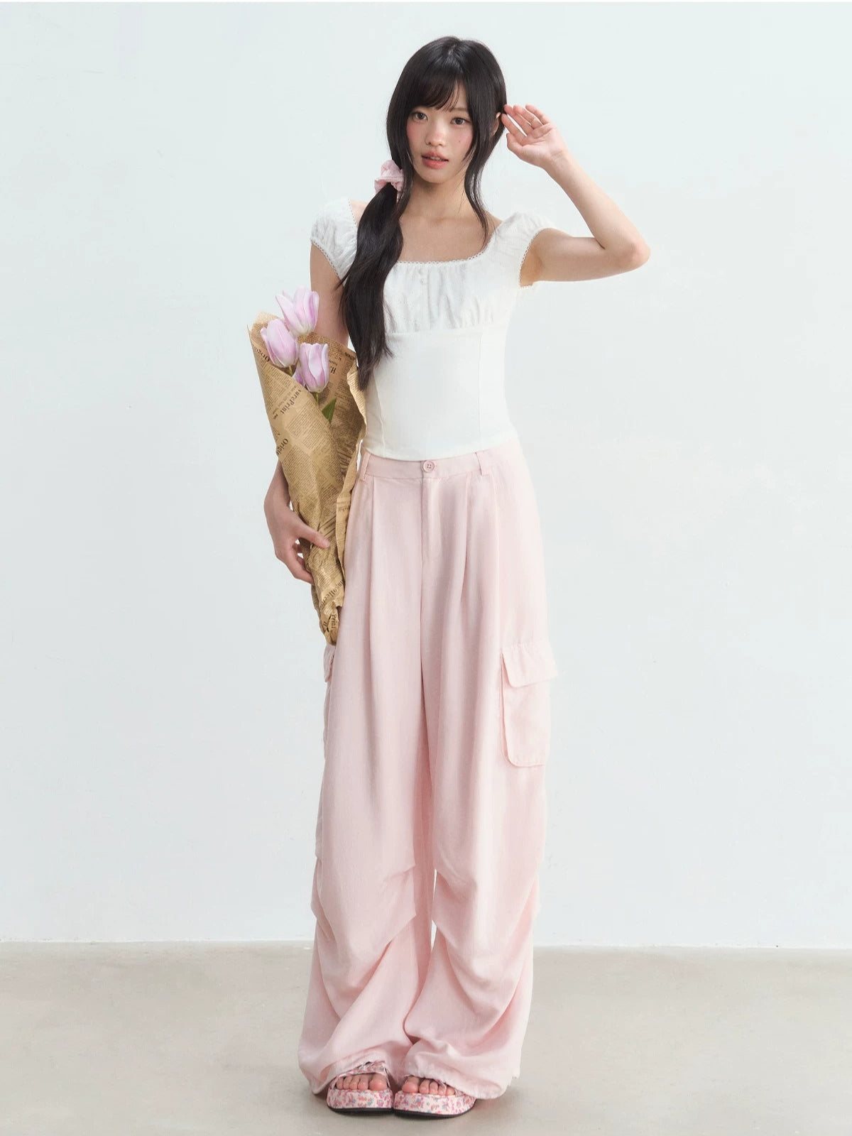 Pink Utility Wide-Leg Pants