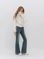 Faux Fur Patchwork Fitted Knit Jacket