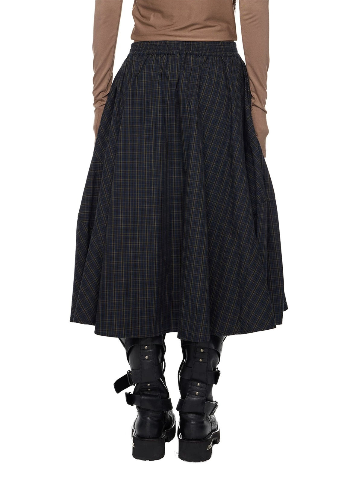 Plaid Gathered Midi Skirt