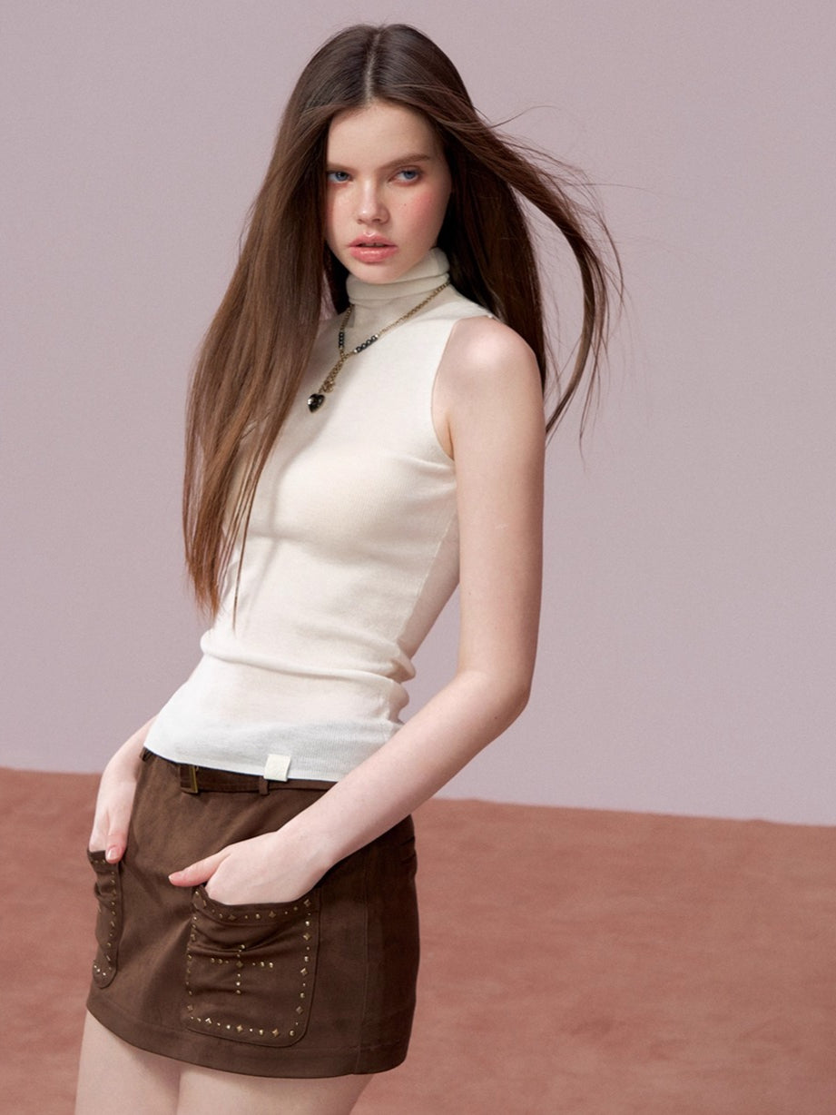 High Neck Sleeveless Knit Top