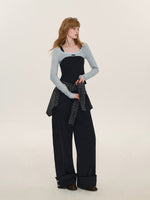 Ballet Contrast U Neck Layered Top