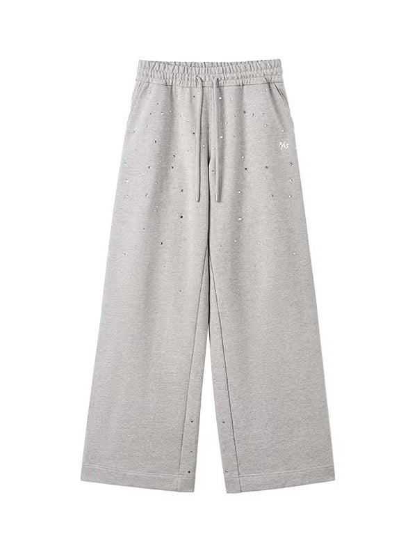 Gradient Rhinestone Cotton Knit Wide-Leg Pants