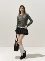 Beaded Contrast Knit Sweater
