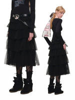 Tiered Lace Slit Midi Skirt