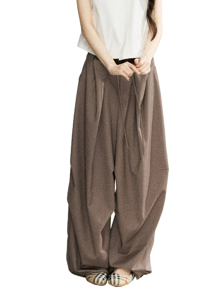 Dark Brown Pleated Wide Leg Pants