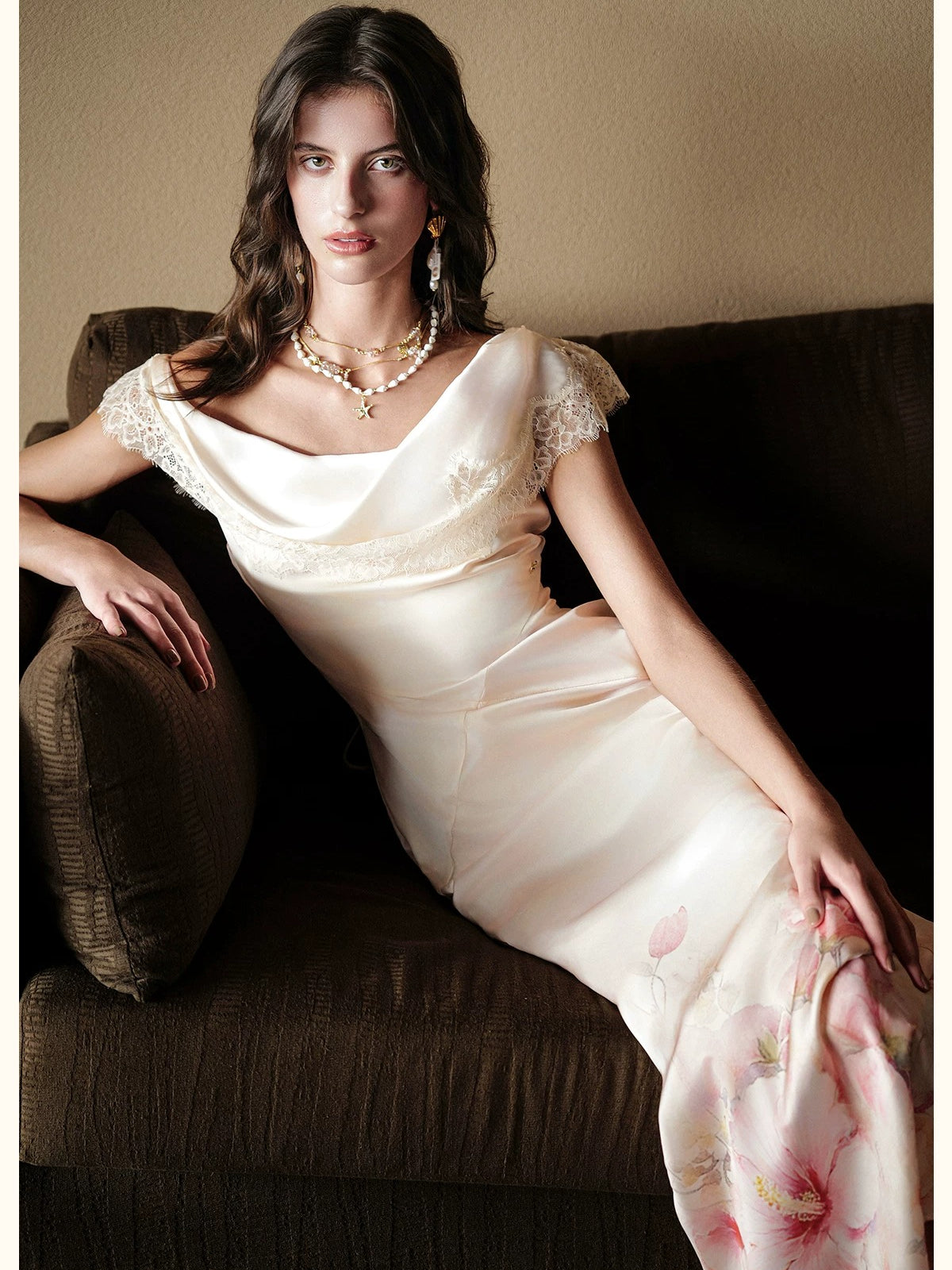 Floral Print Satin Mermaid Dress