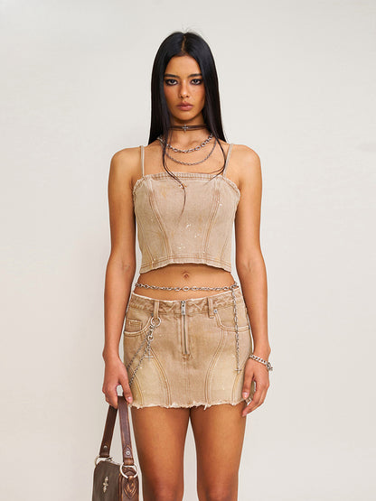 Rage Wild Origin Denim Skirt Wild Cowboy Brown