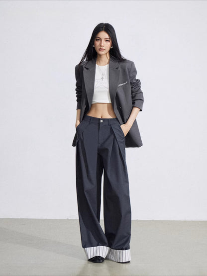 Gray Folded Hem Wide Pants