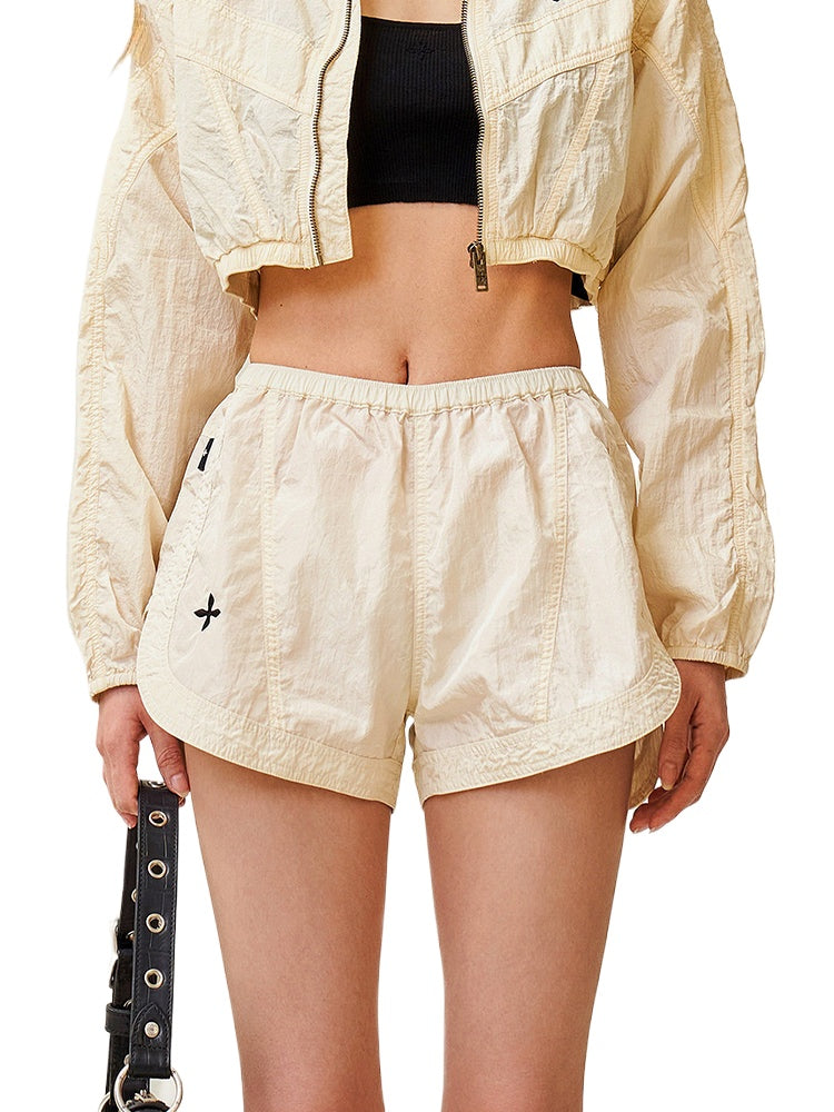 Ancient Myth Metallic Skin Embroidered Athletic Shorts