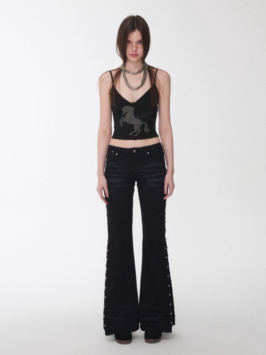 Knight Horse Rhinestone Cable Knit Cami Top
