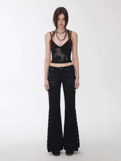 Knight Horse Rhinestone Cable Knit Cami Top