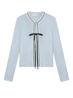 French Bow Trim Knit Cardigan
