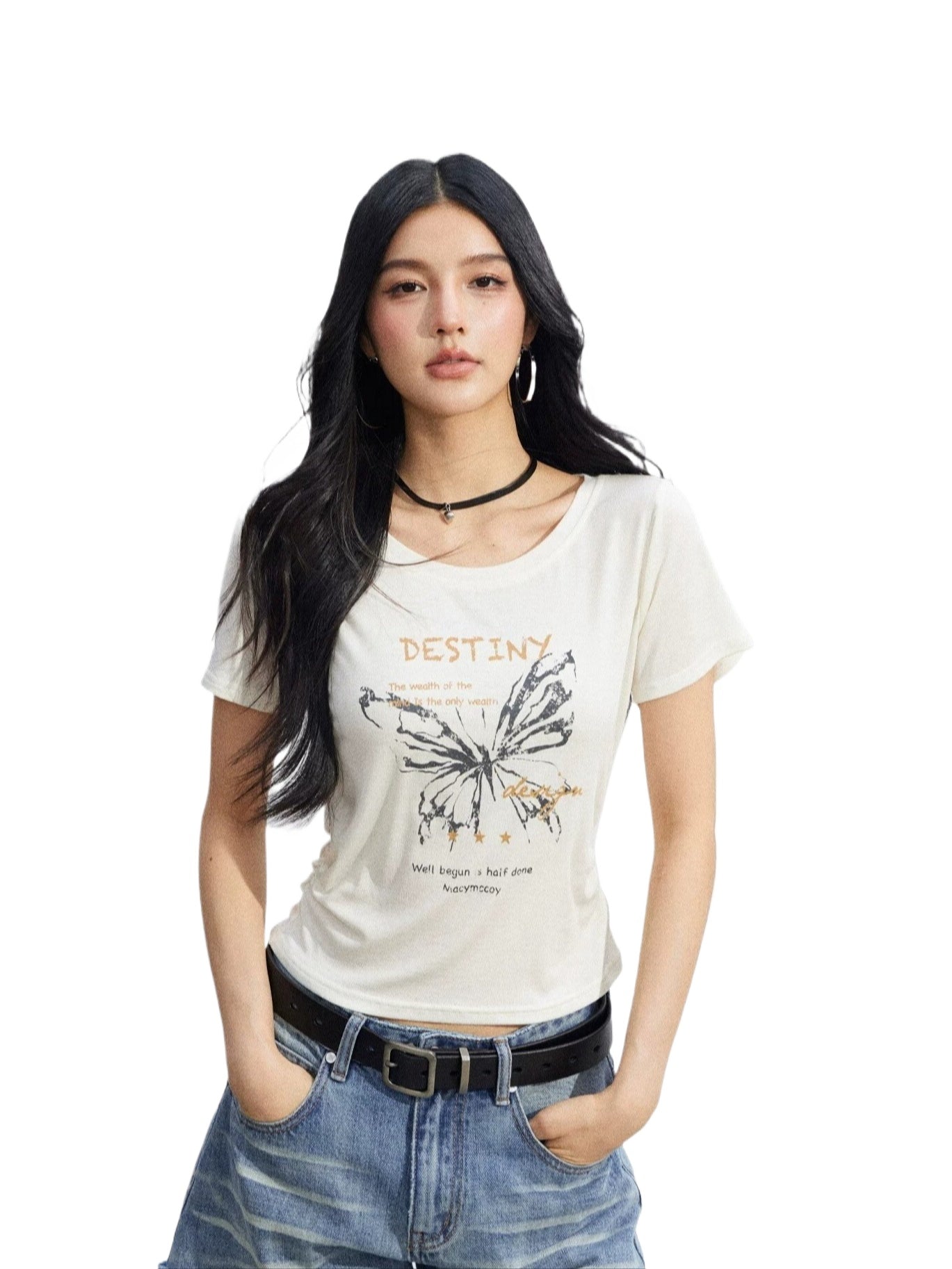 Butterfly Ruched Slim Tee