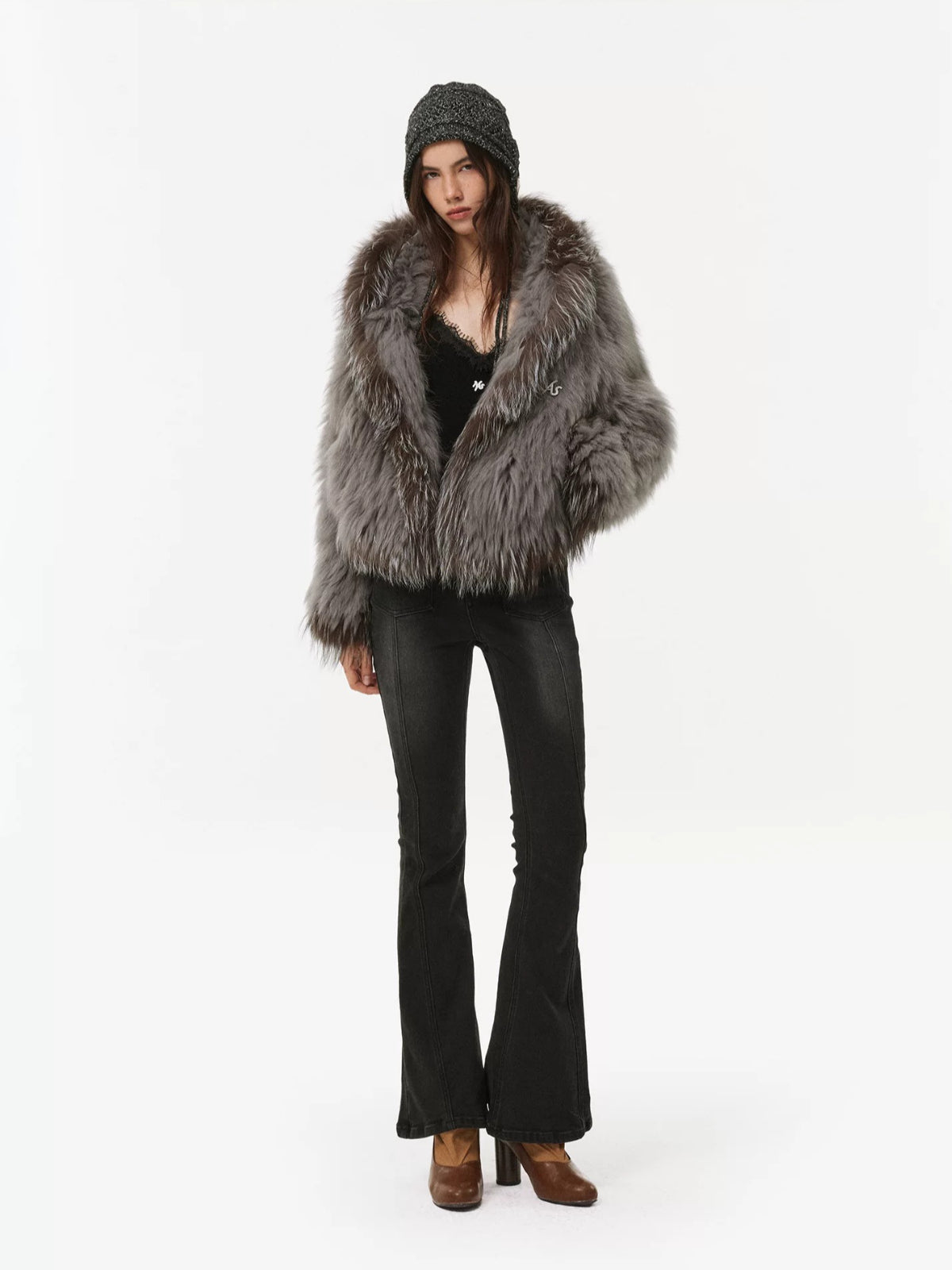 Silver Fox Trim Hooded Jacket