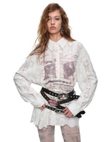 Cat Print Oversized Lace Shirt