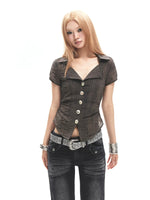 Brown Collared Waist Shirt