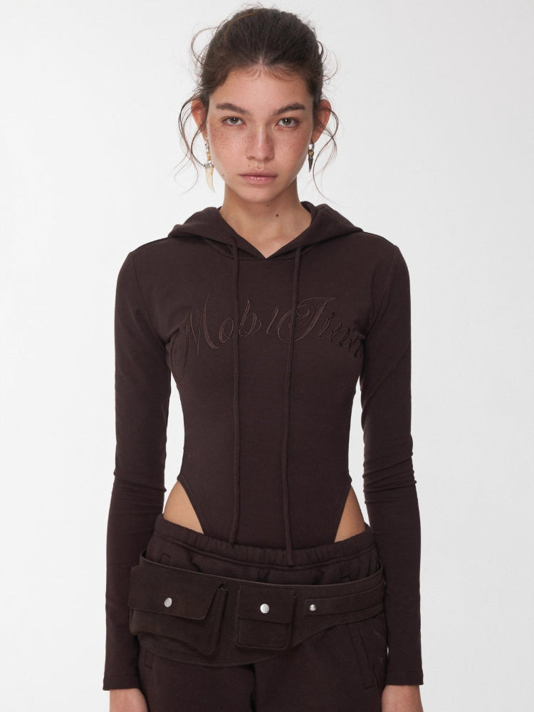 Letter Embroidery Hooded Bodysuit