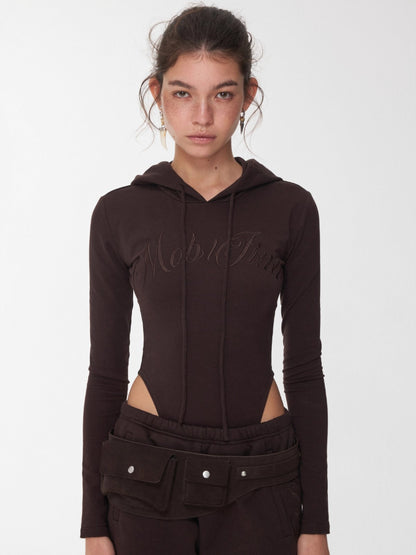 Letter Embroidery Hooded Bodysuit