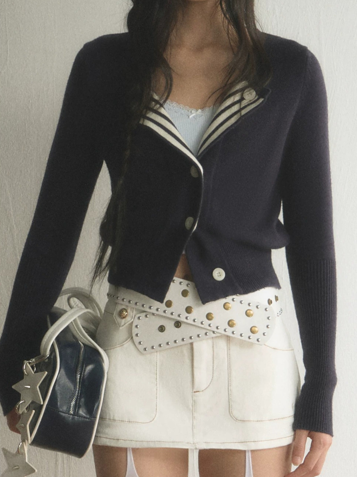 Blue Striped Knit Cardigan