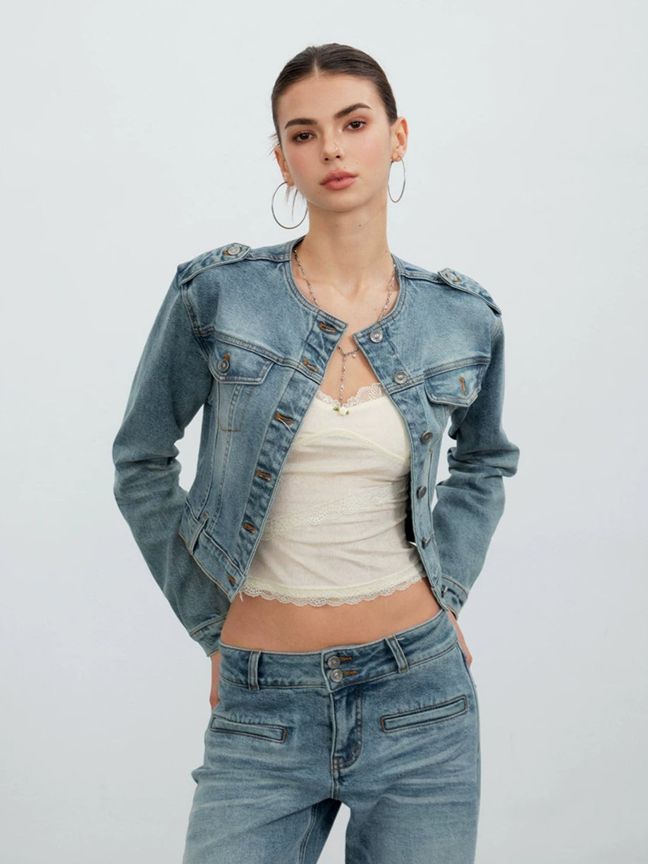 Cropped Washed Denim Jacket