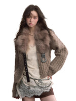 Pom-Pom Textured Knit Cardigan