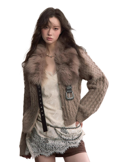 Pom-Pom Textured Knit Cardigan