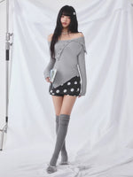 Gray Off Shoulder Asymmetric Cut Top
