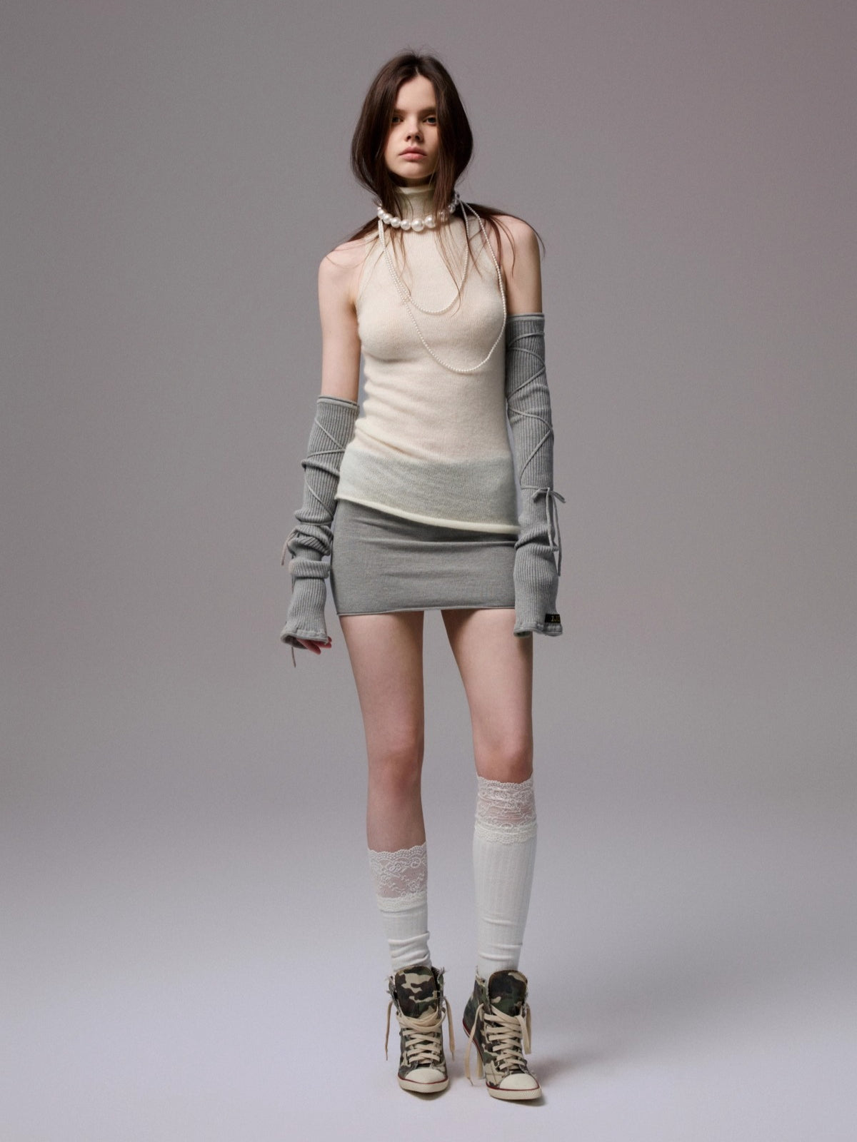 Solid Mohair High-Neck Sleeveless Vest