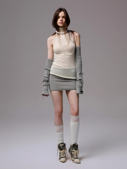 Solid Mohair High-Neck Sleeveless Vest