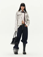 Vintage Coated Folded Wide Leg Jeans