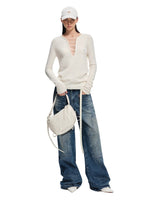 Deep-V Asymmetric Hem Knit Top