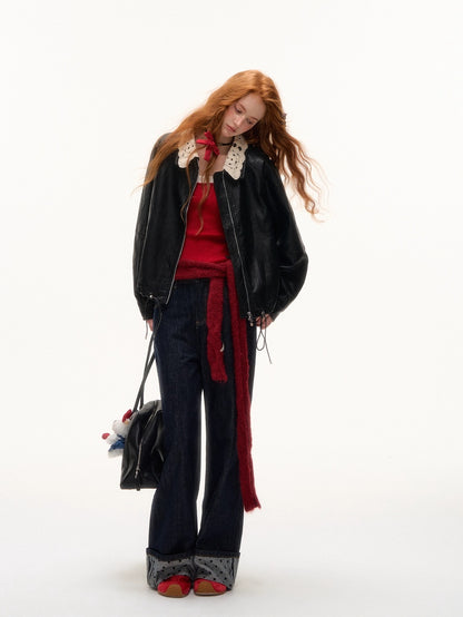 Detachable Collar PU Biker Jacket