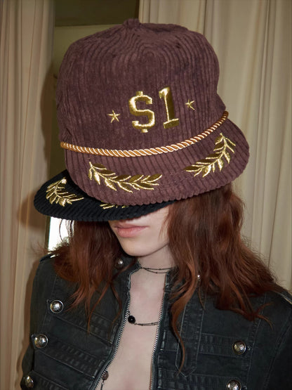 Corduroy Embroidered Flat Cap