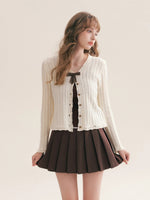 Plaid Bow Knit Cardigan
