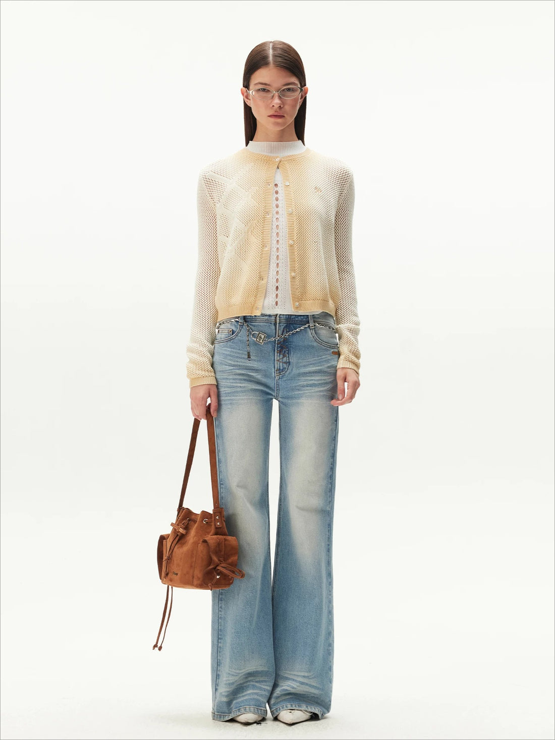 Airy Denim-Yarn Gradient Knit Cardigan