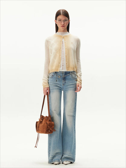 Airy Denim-Yarn Gradient Knit Cardigan