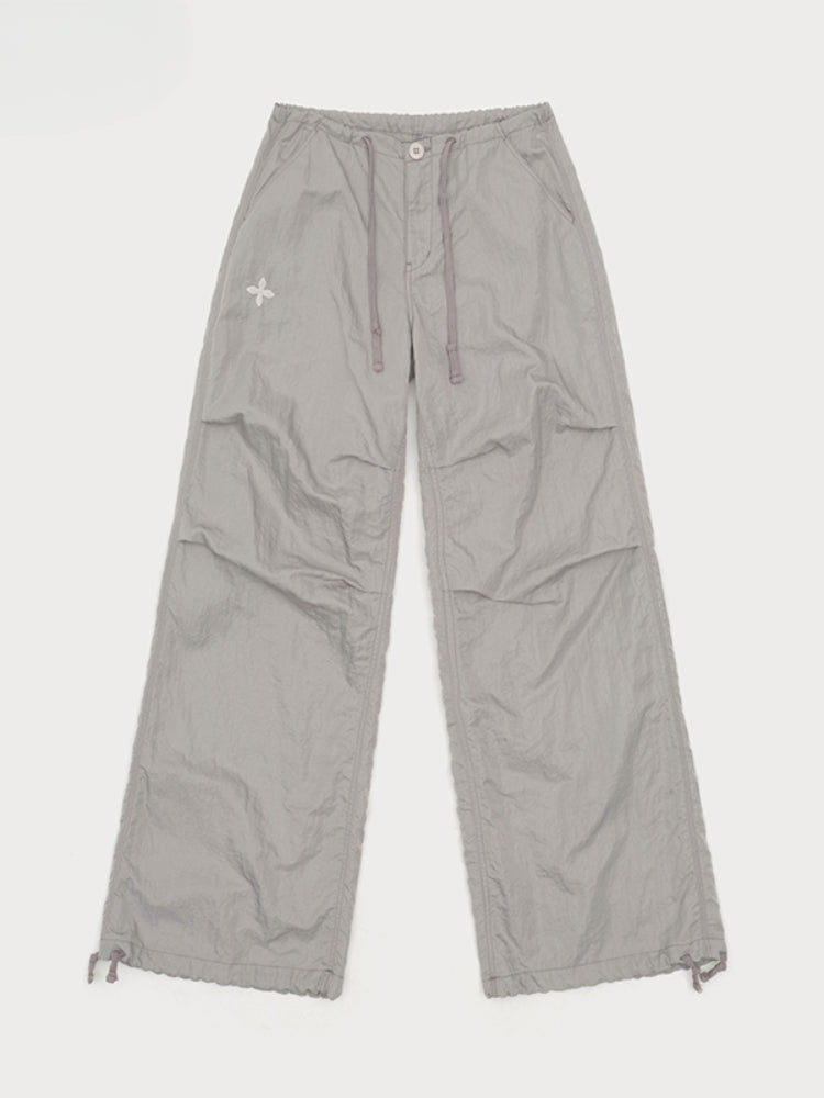 Drawstring Wide-Leg Cargo Workout Pants
